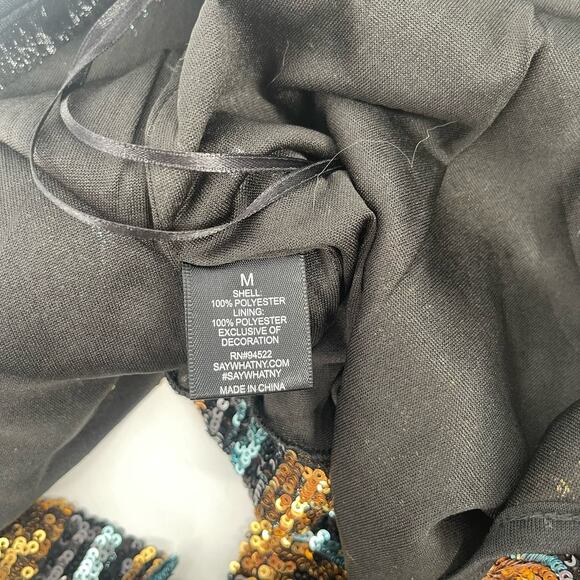 SAY WHAT? Sequin Tank Size Medium Stripe Button Back Tie Straps Open Back Party - Picture 12 of 14